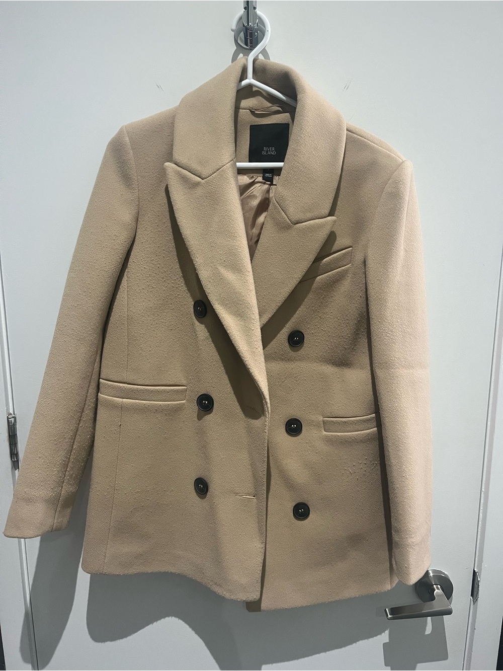 River Island Beige Double-Breasted Pea Coat